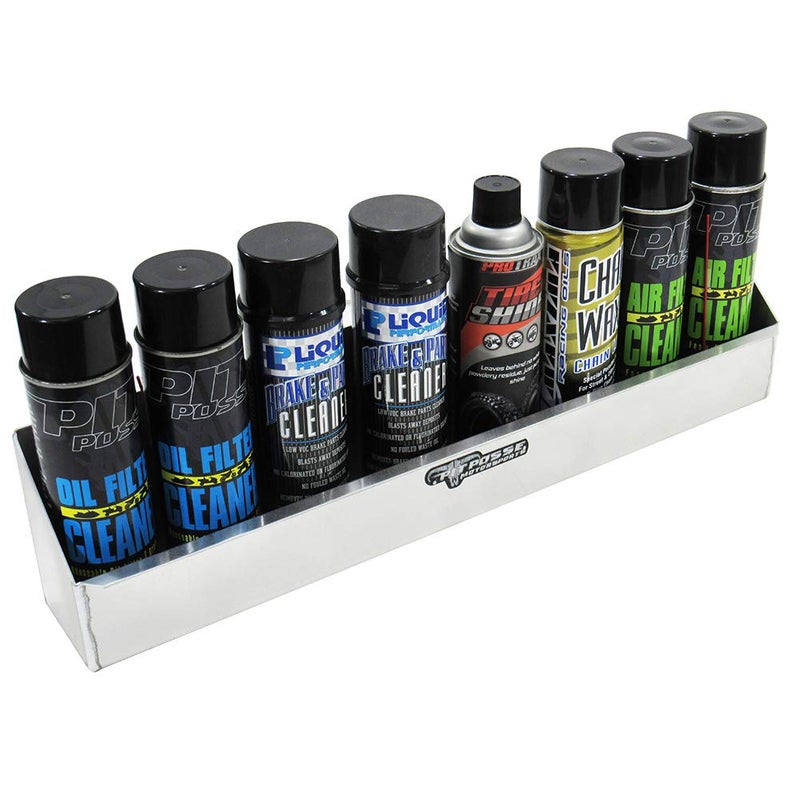 Pit Posse 567 Aerosol Shelf 8 Mount Spray Can Holder Trailer Garage Cabinet Organizer - Made in USA - Holds 8 Aerosol Cans - Shop Enclosed Race Trailer Accessory Aluminum Multi Use Storage (Silver) - Image 3